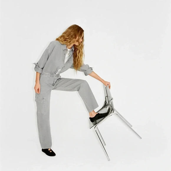 ZARA TRF WASHED EFFECT DENIM JUMPSUIT - Picture 3 of 8